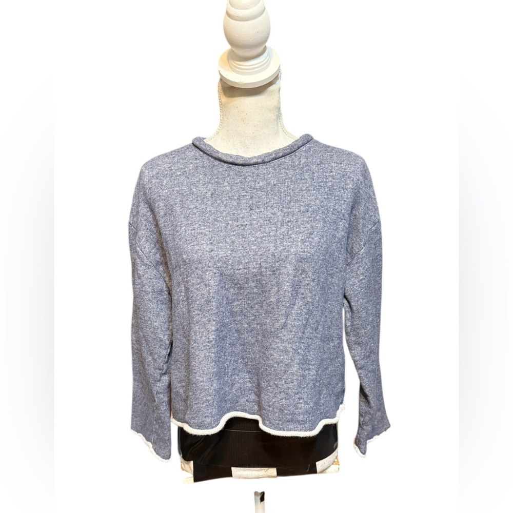 Vince Cotton Rolled hem Cropped Sweatshirt sweater indigo blue denim medium